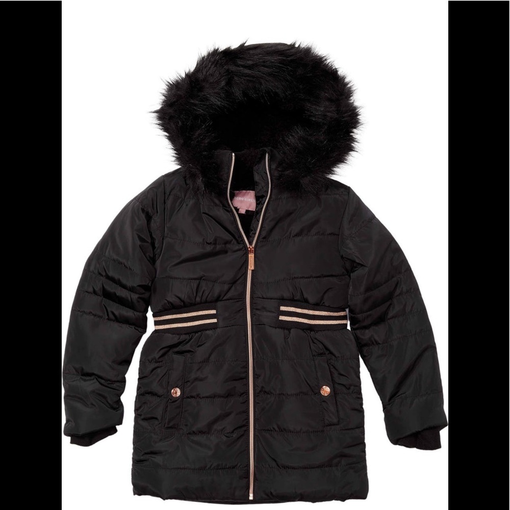 Trendy Black Faux Fur BCBG Jacket, Kids Size 12 - Picture 2 of 2